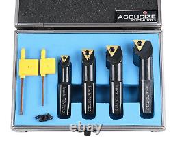 3/4 4Pc Indexable Stubby Length Boring Bar Set, WithCarbide Tin Coated TCMT Inser