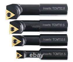 3/4 4Pc Indexable Stubby Length Boring Bar Set, WithCarbide Tin Coated TCMT Inser