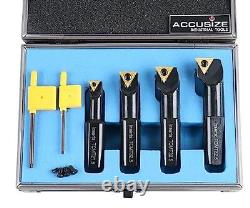 3/4 4pc Indexable Stubby Length Boring Bar Set, withCarbide TiN Coated TCMT In
